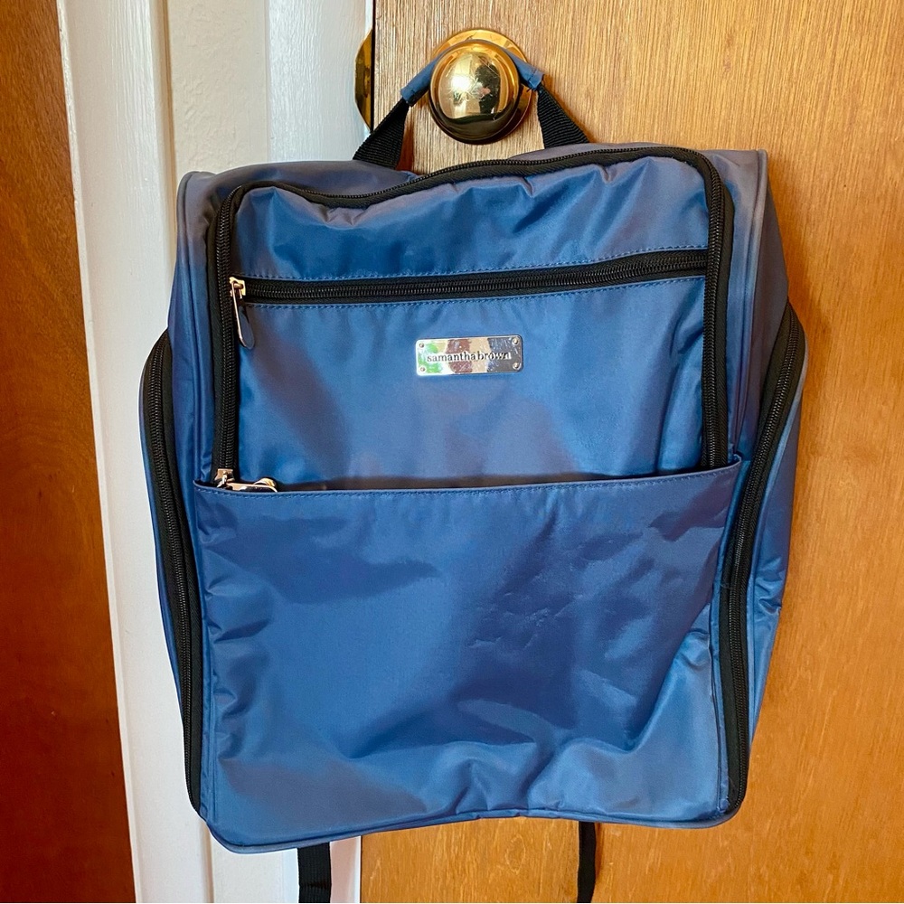 Samantha Brown Blue Nylon Travel Backpack RFID Protected Pocket Unisex CompactSz